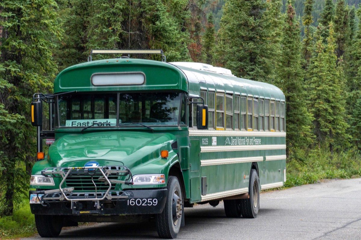 Denali park bus showing East Fork on its destination display