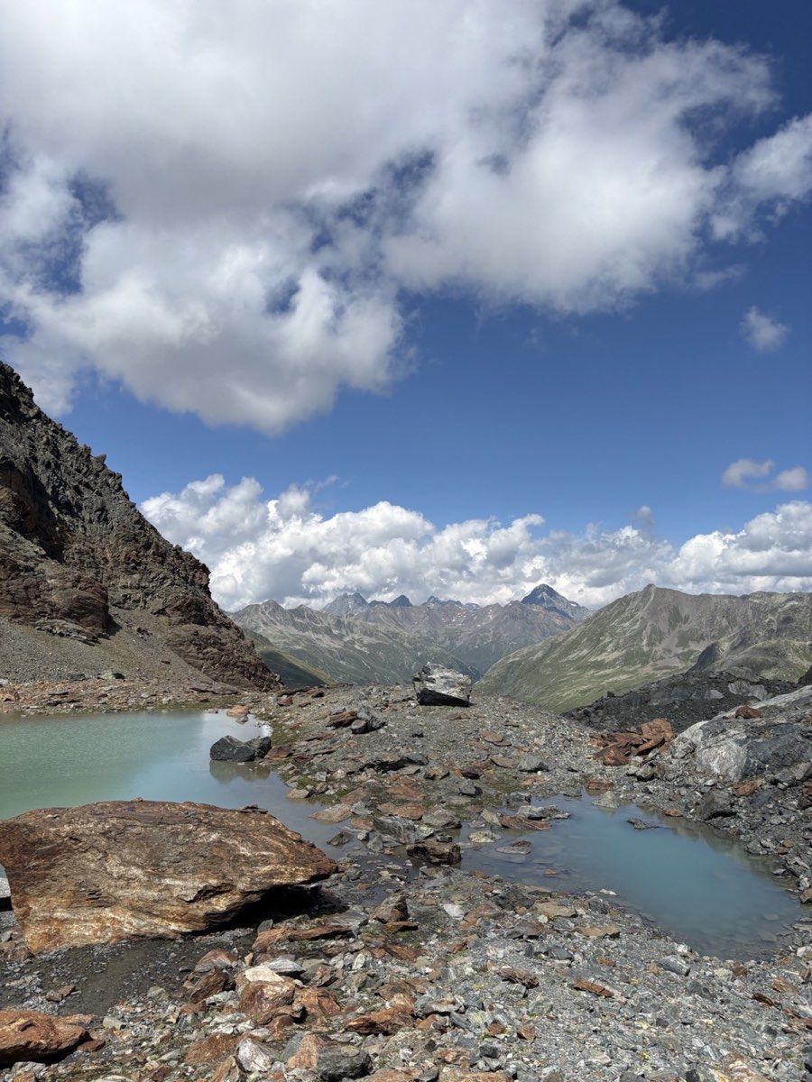 Milky glacial pools among exposed rock near the Grialetsch Glacier