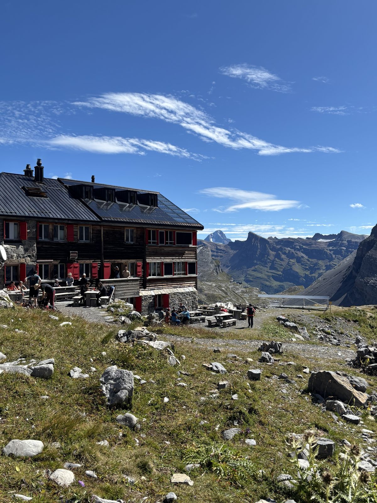 Lämmerenhütte with guests on its terrace