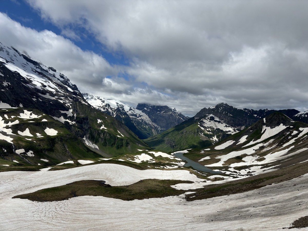 Extensive old snow around Surenenpass in early July