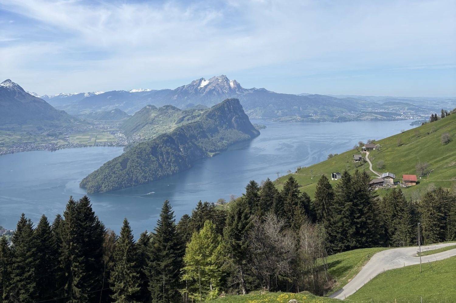 Lake Lucerne and spring slopes on the southern side of Rigi